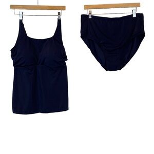 Persona Plus Size Tankini Solid Navy Blue Scoop Neck 18W